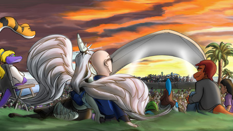 afterimage anthro bald biped black_bottomwear black_clothing black_pants blue_body blue_clothing blue_jacket blue_scales blue_topwear bone_frill bottomwear butt butt_grab clothed clothed_anthro clothed_female clothing cloud collar crowd duo_focus eyewear feathered_wings feathers female fingers frill_(anatomy) grass grey_body grey_feathers grey_hair group hair hand_on_butt human_on_anthro humanoid_hands interspecies jacket long_hair male male/female markings motion_blur outside palm_tree pants plant rear_view romantic romantic_couple scales sea short_tail sitting sky smile smirk spiked_collar spikes striped_markings stripes sunglasses sunset tail topwear tree water wings kaewhy cavemanon_studios goodbye_volcano_high i_wani_hug_that_gator ko_op_(game_developer) fang_(gvh) inco_(iwhtg) human mammal prehistoric_species pterosaur reptile scalie 16:9 2024 colored hi_res widescreen
