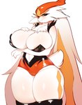 anthro areola areola_slip big_breasts blush breasts clothed clothing female fur huge_breasts long_ears looking_at_viewer simple_background smile solo thick_thighs white_background white_body white_fur wide_hips nastycalamari nintendo pokemon generation_8_pokemon gigantamax_cinderace gigantamax_pokemon lagomorph mammal pokemon_(species) absurd_res digital_media_(artwork) hi_res