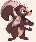 3_toes 4_fingers anthro black_nose brown_eyes featureless_crotch feet female fingers fur nude simple_background smile solo standing toes conditional_dnp tohupo bambi_(film) disney flower_(bambi) mammal mephitid skunk 2020 full-length_portrait hi_res portrait