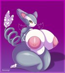 anthro areola belly big_areola big_breasts big_butt biped breasts butt curled_tail curvy_figure dipstick_ears eyelashes feet felid feline female fur generation_4_pokemon grey_body grey_fur hand_on_breast heart_tail hexami hi_res huge_areola huge_breasts huge_hips kneeling lidded_eyes looking_at_viewer mammal multicolored_body multicolored_ears multicolored_fur navel nintendo nipples nude pink_areola pink_background pink_nipples pokemon pokemon_(species) pokemorph puffy_areola purugly signature simple_background slightly_chubby smile solo tail thick_thighs three-quarter_view two_tone_body two_tone_fur voluptuous whiskers white_body white_fur wide_hips yellow_sclera