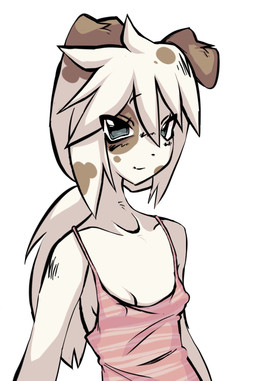 anthro blue_eyes clothing female fur hair markings messy_hair ponytail shirt skinny slim small_waist solo spots spotted_body spotted_fur spotted_markings tank_top topwear white_body white_fur sodabunni99 pudding(sodabunni99) canid canine canis domestic_dog mammal digital_drawing_(artwork) digital_media_(artwork) hi_res