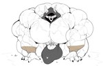 all_fours anthro arm_wraps balls big_balls big_bulge big_muscles big_nipples big_pecs big_penis black_clothing black_nipples black_thong black_underwear bulge clothing detailed_bulge fur genitals hood huge_balls huge_bulge huge_muscles huge_pecs huge_penis hyper hyper_balls hyper_bulge hyper_genitalia hyper_muscles hyper_pecs hyper_penis male muscular nipples pecs penis pubes red_eyes simple_background solo thick_thighs thong underwear vein veiny_muscles veiny_penis white_background white_body white_fur wraps majestictweive dreamworks puss_in_boots_(franchise) death_(puss_in_boots) canid canine canis mammal wolf hi_res
