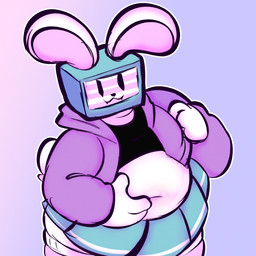 anthro belly bottomwear clothed clothing electronics exposed_belly female for_a_head fully_clothed glistening glistening_belly legwear looking_at_viewer miniskirt navel obese overweight overweight_anthro overweight_female screen screen_face skirt solo stockings television conditional_dnp tuvandalist regretevator roblox the_axolotl_sun melanie_(regretevator) lagomorph leporid mammal object_head rabbit screen_head tv_head 1:1 hi_res