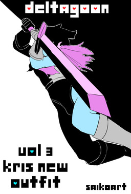 ambiguous_gender armor boots clothing female footwear gloves group handwear leotard male melee_weapon pauldron pink_sword shoes sword thong_leotard weapon saikoart deltarune undertale_(series) kris_dreemurr darkner deer human mammal cover hi_res
