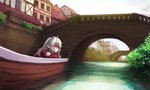 ambiguous_gender boat bridge building detailed_background flower grey_hair hair house humanoid_pointy_ears outside plant pointy_ears red_eyes renaissance_architecture shrub solo town vehicle water watercraft deadflow kuryuu_kohaku humanoid 2014