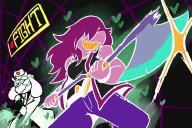 anthro axe clothing duo eyewear female fur glasses hair hat headgear headwear long_hair male male/female melee_weapon muscular muscular_female nurse_clothing nurse_hat nurse_headwear pink_body pink_skin sharp_teeth simple_background teeth weapon white_body white_fur nonarycubed deltarune undertale_(series) ralsei susie_(deltarune) bovid caprine goat mammal reptile scalie absurd_res hi_res