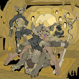anal anthro anthro_on_top anus athletic athletic_anthro athletic_female big_feet big_hands biped bodily_fluids bottomwear bottomwear_down breasts butt cave claws clothed clothing clothing_aside crouching detailed_background ear_piercing ear_ring ellipsis facesitting feet female female_facesitting_male female_on_human female_on_top female_rimming_male finger_claws grey_body group holding_object holding_staff human_on_anthro human_on_bottom human_rimmed inside interspecies male male/female male_human male_on_anthro male_on_bottom male_penetrated male_rimmed masturbation nipples on_bottom on_top open_mouth open_smile oral pants pants_down partially_clothed penetration piercing pink_nipples pink_tongue plantigrade rimming ring_piercing saliva saliva_string sex sitting sitting_on_another smile soles staff standing sweat sweaty_butt tan_body toe_claws tongue tongue_out underwear underwear_aside vaginal vaginal_masturbation nsfuwu4 goblin human humanoid mammal 1:1 2023 absurd_res digital_media_(artwork) hi_res
