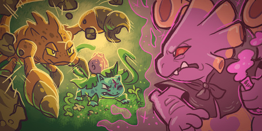 angry belly belly_markings blood bodily_fluids cloak clothing detailed_background fangs flask flower flower_(anatomy) freckled_face freckles grass group half-closed_eyes head_markings leaf_(anatomy) leaf_clothing markings narrowed_eyes orange_body pincers plant pointy_ears potion prick_ears purple_body red_sclera spots spotted_markings tail teeth trio vines yellow_body yellow_sclera shellyochunks nintendo pokemon tales_of_tabira sela_(tales_of_tabira) arthropod crustle exploud generation_1_pokemon generation_3_pokemon generation_5_pokemon ivysaur pokemon_(species) 2017 2:1