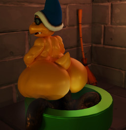 anthro big_butt blue_clothing blue_hat blue_headwear brick_wall broom butt cleaning_tool clothing eyewear feces feces_pile glasses hat headgear headwear improvised_toilet mage_hat male male_pooping open_mouth pooping scales scatplay short_tail sitting snaggle_tooth solo tail wall_(structure) warp_pipe wearing_glasses yellow_body yellow_scales streetsign01 mario_bros nintendo kamek koopa magikoopa scalie 3d_(artwork) blender_(artwork) digital_media_(artwork) hi_res