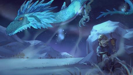 ambiguous_gender back_spikes blue_body blue_scales claws clothed clothed_humanoid clothed_male clothing duo feral larger_feral looking_at_another male master_sword melee_weapon night outside scales sitting size_difference sky smaller_humanoid snow spikes spikes_(anatomy) sword weapon aliceye1105 breath_of_the_wild mythology nintendo the_legend_of_zelda link naydra dragon eastern_dragon humanoid hylian mythological_creature mythological_scalie scalie 16:9 2022 hi_res widescreen