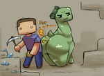 big_butt bow_tie butt compass duo fart fart_cloud female male male/female pickaxe standing jubb microsoft minecraft mojang xbox_game_studios steve_(minecraft) creeper_(minecraft) dinosaur human hybrid mammal prehistoric_species reptile scalie diamond_(disambiguation) 2021 digital_media_(artwork) signature