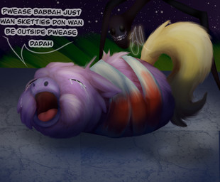 abuse ambiguous_feral ambiguous_gender amputee animal_abuse baby_talk blood bodily_fluids crying dialogue dim_lighting disability feral fur gore lying neonate night on_front open_mouth pink_body pink_fur quadruple_amputee realistic tail tears text tongue wraps yellow_tail young young_ambiguous young_feral fluffybuns41 fluffy_pony fluffy_pony_(species) mammal unknown_species 2023 digital_media_(artwork) english_text hi_res shaded