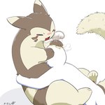 3_toes between_legs blush blush_lines brown_body brown_fur cuddling duo ears_back eyes_closed feet feral fluffy fur hitting_head hug kemono lying lying_on_another open_mouth pawpads pivoted_ears simple_background tail toes tsundere 0bon nintendo pokemon anon furret generation_2_pokemon pokemon_(species) 1:1 2023 digital_media_(artwork) hi_res shaded simple_shading