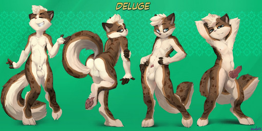 animal_genitalia animal_penis anthro arm_tuft balls biped black_eyebrows blue_eyes brown_body brown_fur brown_tail butt canine_genitalia canine_penis digitigrade elbow_tuft erection eyebrows eyes_closed front_view fully_sheathed fur genitals glistening glistening_eyes hair hand_on_hip knot looking_at_viewer male mismatched_animal_penis mismatched_genitalia mismatched_penis pattern_background penis penis_tip presenting presenting_balls presenting_hindquarters rear_view red_penis shadow sheath short_hair simple_background smile solo standing tail tuft white_balls white_body white_fur white_hair white_sheath white_tail oselotti deluge domestic_cat felid feline felis mammal 2018 digital_media_(artwork) signature