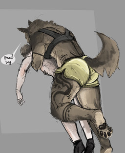 anthro bra breasts clothed clothing duo female good_boy human_on_anthro interspecies male pet_praise praise sports_bra underwear dont_touch_rats canid canine canis human mammal wolf digital_media_(artwork) hi_res