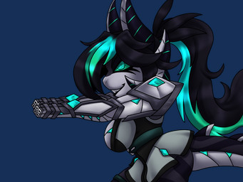 aiming_weapon anthro black_hair chest_belt clothed clothing cybernetic_arm cybernetic_limb dress female fully_clothed gatling_gun green_eyes grey_body grin gun gun_arm hair horn machine_gun minigun ponytail ranged_weapon simple_background smile solo spiked_tail spikes spikes_(anatomy) tail transparent_background weapon weapon_arm wirwik mythology enfuria_the_dragon dragon mythological_creature mythological_scalie scalie 4:3 alpha_channel half-length_portrait hi_res portrait