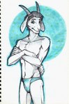 aged_down anthro clothed clothing hair horn male navel smile solo topless underwear r4t1cky eugene_(r4t1cky) bovid caprine goat mammal hi_res traditional_media_(artwork)