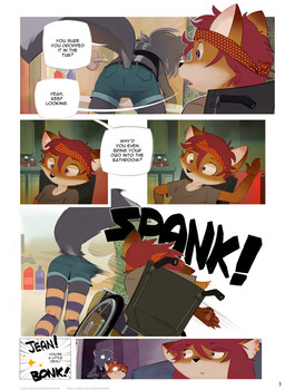 5_fingers accessory anthro anthro_on_anthro bathroom bent_over biped black_bottomwear black_clothing black_nose black_shirt black_topwear bodily_fluids bonk_(sound_effect) bottomwear brown_body brown_fur butt butt_slap cast chest_tuft closed_smile clothed clothing countershade_face countershade_torso countershading crop_top denim denim_bottomwear denim_clothing denim_shorts detailed_background dialogue dipstick_ears dipstick_tail duo ear_markings ear_piercing ear_ring embarrassed eyebrows eyes_closed facial_piercing female fingers flat_chested fur furgonomic_bottomwear furgonomics furniture gauged_ear gloves_(marking) green_eyes grey_body grey_fur grey_hair grey_markings group hair hair_accessory head_bump headband humanoid_hands inside jewelry leg_cast legwear lipstick looking_aside looking_at_another makeup male male/female markings midriff motion_blur motion_lines mouth_closed multicolored_body multicolored_ears multicolored_fur navel necklace nervous nervous_smile nervous_sweat nose_piercing on_sofa onomatopoeia open_mouth open_smile page_number pants pattern_clothing pattern_legwear pattern_stockings pattern_thigh_highs piercing pink_nose plant pupils purple_clothing purple_lipstick purple_shirt purple_tank_top purple_topwear red_hair ring_piercing shirt short_hair shorts sitting sitting_on_sofa slap small_butt smile sofa sound_effects speech_bubble stockings striped_clothing striped_legwear striped_thigh_highs stripes sweat sweatdrop sweaty_face tail tail_markings tan_body tan_fur tank_top teeth text thigh_highs tongue topwear trio tuft two_tone_body two_tone_fur vehicle wheelchair white_body white_countershading white_eyes white_markings white_pupils wrapped_arms young young_anthro young_female young_male horemheb alex_(horemheb) eli_(horemheb) jean_(horemheb) canid canine canis fox mammal mephitid skunk 2025 absurd_res colored comic digital_drawing_(artwork) digital_media_(artwork) english_text hi_res shaded url