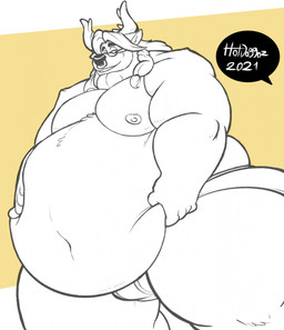 anthro belly big_belly black_nose bulge clothing eyewear facial_piercing glasses horn huge_belly male musclegut muscular nipples nose_piercing nose_ring obese obese_male overweight overweight_male pecs piercing ring_piercing solo underwear c-trigger cervine deer elk mammal hi_res