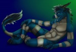 abs anthro biceps blue_background blue_body blue_tongue bodily_fluids claws drooling fangs flaccid fur genitals male markings muscular muscular_anthro muscular_male nude open_mouth pecs penis pose saliva scales simple_background solo stripes tail teeth toe_claws tongue vein white_body white_skin ishigray mythology schism dragon mythological_creature mythological_scalie scalie colored digital_media_(artwork) hi_res pinup sketch