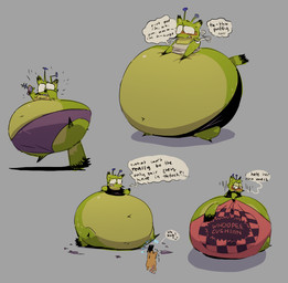 ^_^ after_inflation ambiguous_gender angry antennae_(anatomy) anthro asking_another bar_emanata belly big_belly big_butt big_tail black_clothing black_ears black_fur_markings black_paws black_shirt black_smartphone black_snout black_topwear blue_antennae blush blush_lines bottomless bottomless_anthro bottomless_female bra brown_body brown_fur butt cast_shadow clothed clothing countershading duo electronics emanata embarrassed eyes_closed eyewear female feral fur glasses glistening glistening_body glistening_skin green_body green_fur grey_background holding_object holding_phone holding_ranged_weapon holding_raygun holding_weapon huge_belly huge_butt huge_tail humiliation hyper hyper_belly hyper_butt hyper_pear in_denial inner_ear_fluff laugh lisp monobutt multiple_poses navel on_tail online_shopping overweight overweight_anthro overweight_female panties phone pink_clothing pink_panties pink_tail pink_underwear pose pulling_up_underwear purple_clothing purple_panties purple_underwear ranged_weapon raygun rear_view sharp_teeth shirt simple_background sitting size_difference smile solo solo_focus spots standing tail teeth text three-quarter_view topwear torn_clothing torn_panties torn_underwear tuft underwear underwear_only wardrobe_malfunction weapon wearing_glasses white_bra white_clothing white_underwear whoopee_cushion yellow_body yellow_bra yellow_clothing yellow_countershading yellow_fur yellow_inner_ear_fluff yellow_spots yellow_underwear snunkies fox_alien_(snunkies) unnamed_character alien canid canine fox hybrid mammal mouse murid murine rodent 2025 english_text hi_res