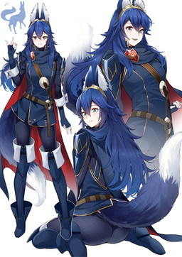 blue_eyes blue_hair cape clothing crown female fluffy fluffy_tail gloves hair handwear headgear inner_ear_fluff long_hair sitting solo standing tail tiara tuft ameno_(a_meno0) fire_emblem fire_emblem_awakening nintendo lucina_(fire_emblem) animal_humanoid canid canid_humanoid canine canine_humanoid fox_humanoid humanoid mammal mammal_humanoid