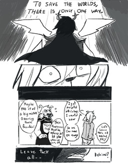 anthro antlers armor delta_rune_(emblem) dialogue duo eyewear female glasses horn male open_mouth scared solo speech_bubble symbol text wide_eyed chameshida deltarune undertale undertale_(series) asriel_dreemurr dess_holiday boss_monster_(undertale) bovid caprine deer goat mammal monster black_and_white comic english_text hi_res monochrome