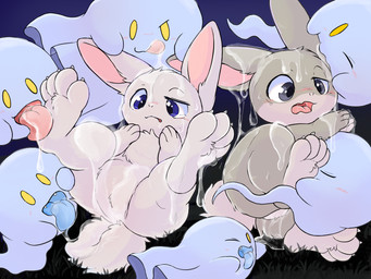 4_toes ambiguous_gender anthro blue_eyes blue_tongue blush bodily_fluids claws featureless_crotch feet foot_fetish foot_lick foot_play fur grass grey_body grey_eyes grey_fur group holidays licking licking_lips lips lying messy on_back on_side open_mouth pink_tongue plant saliva semi-anthro spread_legs spreading tail tears teeth toes tongue tongue_out white_body white_fur yellow_eyes fusau ghost lagomorph leporid mammal rabbit spirit 2023 4:3 hi_res
