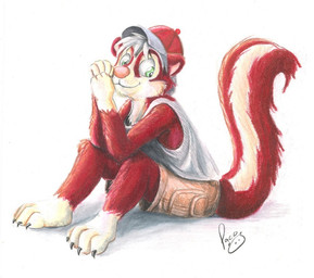 4_toes anthro barefoot baseball_cap black_claws bottomwear brown_bottomwear brown_clothing brown_pants cheek_tuft claws closed_smile clothed clothing facial_tuft feet fur glistening glistening_eyes gloves_(marking) green_eyes hair hat headgear headwear leg_markings male male_anthro markings mouth_closed pants paws pink_nose plantigrade red_body red_clothing red_fur red_hat red_headwear short_hair simple_background sitting smile socks_(marking) solo toe_claws toes topwear tuft white_background white_body white_clothing white_fur white_hair white_topwear young young_anthro young_male pandapaco mammal mephitid skunk