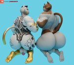 5_toes anthro back_tattoo backsack balls big_butt black_hair blue_background brown_body brown_fur butt butt_tattoo cheek_tuft duo facial_tuft feet fur fur_tuft genitals gold_body hair humanoid_feet kneeling male multicolored_body multicolored_fur muscular muscular_anthro muscular_male neck_tattoo nude_anthro nude_male patreon_logo penis plantigrade raised_tail simple_background smile tail tattoo toes tuft white_body white_fur camseven dollymolly323_(modeler) nes67911_(modeler) epic_games fortnite patreon meowdas meowscles calico_cat domestic_cat felid feline felis mammal 3d_(artwork) digital_media_(artwork) hi_res