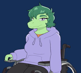 anthro clothing disability eyelashes female fingers freckles green_body green_hair green_scales grey_eyes hair hoodie looking_at_viewer paraplegic scales short_hair simple_background sitting snout solo style_emulation topwear transparent_background vehicle wheelchair unlimited-edge cavemanon_studios goodbye_volcano_high i_wani_hug_that_gator ko_op_(game_developer) olivia_halford baryonyx dinosaur prehistoric_species reptile saurischian scalie spinosaurid theropod 2024 alpha_channel digital_drawing_(artwork) digital_media_(artwork) hi_res