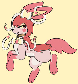 alternate_color ambiguous_gender bow_(feature) collar dipstick_tail eyelashes feral feral_with_hair hair heart_(marking) lock markings paws ribbons_(anatomy) smile solo tail tail_markings toothy_grin jackrabbit_(artist) nintendo pokemon eeveelution generation_3_pokemon generation_6_pokemon hybrid mightyena pokemon_(species) sylveon 2024 digital_media_(artwork) hi_res ibispaint_(artwork)