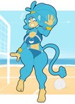 2022 5_fingers 5_toes absurd_res anthro ball beach big_breasts breasts cleavage clothed clothing eyes_closed feet female fingers generation_5_pokemon hi_res mammal mehdrawings net nintendo outside pokemon pokemon_(species) primate seaside shelly_(mehdrawings) simipour smile solo toes volleyball_(ball) volleyball_net