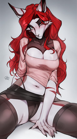 anthro biped breasts claws clothed clothed_anthro clothed_female clothing female fingers front_view fur hair looking_at_viewer navel panties simple_background sitting solo underwear shermugi mammal 2026 absurd_res digital_drawing_(artwork) digital_media_(artwork) hi_res
