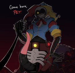 big_penis clothing fool's_hat genitals grin hat headgear headwear holding_leash holding_object leash machine male not_furry penis smile solo tapering_penis sad1sticmf mob_entertainment poppy_playtime prototype_(poppy_playtime) arthropod arthropod_taur humanoid monster robot robot_humanoid taur