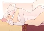 age_difference anthro anthro_on_anthro bed bed_covers bedding big_breasts big_ears big_tail black_nose blonde_hair blush breasts duo eyes_closed female female/female from_front_position fur furniture hair hand_behind_head hand_in_hair hug kiss_on_lips kissing larger_female leg_wrap long_hair lying lying_on_another lying_on_bed lying_on_top making_out missionary_position nude older_female on_back on_bed on_front on_top pillow playing_with_hair rat_tail sex short_hair simple_background size_difference slim smaller_female tail tan_body tan_fur tender text thick_thighs touching_hair white_body white_fur white_hair wide_hips younger_female marik_azemus34 karma_faye canid canine fox mammal mouse murid murine rodent 2021 digital_media_(artwork) hi_res url male_(lore)