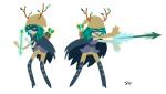 antlers archer archer_glove arrow_(weapon) boots branch cloak clothing eye_mask female footwear gloves green_body green_eyes green_sclera green_skin handwear high_heeled_boots high_heels hood horn laced_boots leaf leaf_hair magic not_furry plant plant_hair pseudo_hair quiver_(object) ranged_weapon shirt shoes solo topwear tunic weapon ferretface99 adventure_time cartoon_network huntress_wizard dryad elemental_creature elemental_humanoid flora_fauna humanoid plant_humanoid