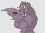 anthro biceps black_sclera blush ear_tuft eyes_closed fur heart_symbol horn hug kemono long_tail male mane muscular muscular_anthro muscular_male nude purple_body purple_fur red_eyes self_hug simple_background solo standing tail tail_eye tail_hug tongue tuft white_background x3 fleshformomo lifewonders tokyo_afterschool_summoners bathym_(tas) canid canine canis demon mammal wolf digital_media_(artwork) half-length_portrait hi_res portrait