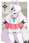 adolescent anthro blue_eyes clothed clothing female flashing fluffy genitals pussy school_uniform solo uniform young kloudmutt canid canine fennec_fox fox mammal true_fox 2025 hi_res