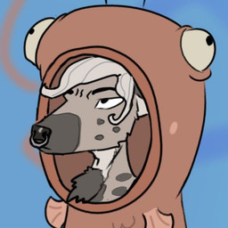 anthro facial_piercing fish_costume hair looking_forward male nose_piercing nose_ring piercing ring_piercing solo white_hair unknown_artist kolya_yeen_(mawkvlt) aquatic fish hyena mammal 1:1