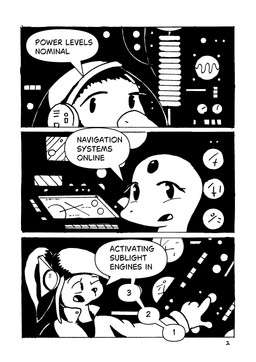 anthro apode computer control_panel cybernetics dialogue electronics female group legless machine male monitor pushbutton screen serpentine space spacecraft spacesuit speech_bubble text trio vehicle phano star_spanners a-lo_(phano) jun_(phano) zora_(phano) avian draconcopode naga comic english_text hi_res monochrome