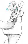 anthro big_butt blue_eyes breasts butt butt_pose clothing female fur hair looking_at_viewer looking_back non-mammal_breasts pose rear_view simple_background solo tail thick_tail white_background white_hair kurube mythology dragon furred_dragon furred_scalie mythological_creature mythological_scalie scalie hi_res monochrome restricted_palette sketch