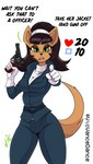 anthro black_hair brown_body brown_fur clothing female fur gesture gloves green_eyes gun hair hand_gesture handwear holding_gun holding_object holding_ranged_weapon holding_weapon jacket pointing pointing_at_viewer ranged_weapon solo sweater text topwear weapon vicvance nickelodeon t.u.f.f._puppy kitty_katswell absurd_res english_text hi_res