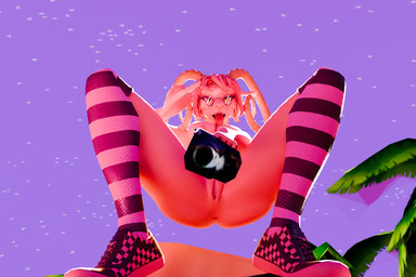 ahegao anthro anus black_background breasts clothed clothing eyewear facial_piercing female genitals gesture glasses gun hair hand_gesture horn legwear looking_at_viewer looking_pleasured middle_finger nose_piercing nude open_mouth outside partially_clothed piercing pink_body pink_hair pointing pointing_at_viewer ranged_weapon simple_background solo stockings text vulva weapon nupu-nupu brem_satel bovid caprine mammal sheep 3:2 3d_(artwork) blender_(artwork) blender_cycles_(artwork) digital_media_(artwork) hi_res