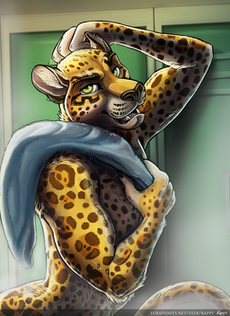 anthro brown_spots fur green_eyes leopard_spots locker locker_room looking_at_viewer male markings nude open_mouth smile solo spots spotted_body spotted_fur teeth tongue towel yellow_body yellow_fur kappy tuaolo felid jaguar mammal pantherine 2016 hi_res