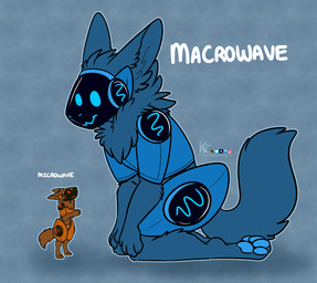 ambiguous_gender anthro duo eye_contact fluffy fluffy_tail humor kneeling looking_at_another machine neck_tuft side_view size_difference smile standing tail tuft felisrandomis protogen 2024 absurd_res dated hi_res signature