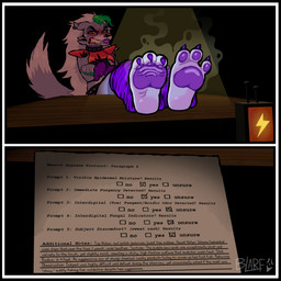 3_toes angry bared_teeth black_border blush bodily_fluids border claws clothing cross-popping_vein crossed_arms curling_toes dipstick_tail embarrassed feet feet_up female foot_focus foot_on_table furniture leg_warmers legwear markings musk pawpads plantigrade plantigrade_pawpads sharp_teeth smell_profile smelly smelly_feet soles solo stink_fumes sweat sweatdrop table tail tail_markings teeth text toe_claws toes blarf022 five_nights_at_freddy's five_nights_at_freddy's:_security_breach scottgames steel_wool_studios roxanne_wolf canid canine canis mammal wolf absurd_res english_text hi_res