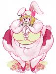 anthro belly big_belly big_breasts blush breasts clothed clothing eating female morbidly_obese morbidly_obese_anthro morbidly_obese_female obese obese_anthro obese_female overweight overweight_anthro overweight_female simple_background solo thick_thighs fuzzywooly one_piece carrot_(one_piece) lagomorph mammal minkmen_(one_piece) 2019 digital_media_(artwork) hi_res