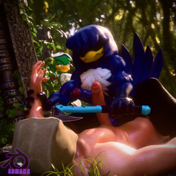 5_fingers anthro arm_grab axe beak being_watched big_penis black_bottomwear black_clothing black_pants blue_body blue_eyes blue_feathers blue_hair bottomwear chest_tuft clothing detailed_background erection eyewear eyewear_on_head feathers fingers foreskin forest genitals goggles goggles_on_head green_body green_feathers green_hair group hair huge_penis human_on_anthro humanoid_genitalia humanoid_penis imminent_sex interspecies light-skinned_male light_body light_skin looking_at_another male male/male male_on_anthro male_on_bottom male_on_human male_on_top muscular muscular_anthro muscular_arms muscular_male on_bottom on_top outside pants paper_bag pecs penis penis_poking_out plant tail tail_feathers text tomahawk tree trio tuft vein armada_(artist) kabalmystic_(modeler) moonify_(modeler) sega sonic_riders sonic_the_hedgehog_(series) alex_the_human_(armada) fan_character jet_the_hawk thunder_(juicyducksfm) accipitrid accipitriform avian bird human mammal 1:1 2026 artist_name blender_(artwork) digital_media_(artwork) watermark