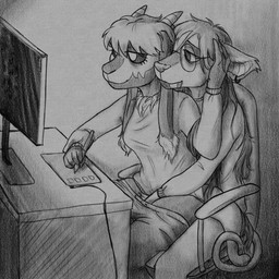 anthro black_metal bottomwear bottomwear_down breasts butt chair clothed clothing computer corpse_paint drawing_(action) drawing_in_a_drawing drawing_tablet duo ear_piercing ear_ring electronics eyewear female fingers fur furniture genitals glasses hair hairy hairy_vulva horn long_hair makeup male male/female masturbation nude pants pants_down partially_clothed piercing pubes ring_piercing simple_background sitting sitting_on_another smile tablet tail text topwear vulva violentcicadas iscariot_(nephicide) raum_(violentcicadas) american_opossum bovid caprine chameleon domestic_sheep goat hybrid lizard mammal marsupial murid murine rat reptile rodent scalie sheep virginia_opossum 1:1 2024 black_and_white digital_drawing_(artwork) digital_media_(artwork) english_text greyscale hi_res monochrome portrait shaded sketch herm_(lore) maleherm_(lore)